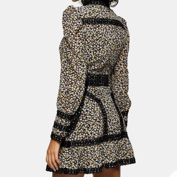 Topshop Floral Crochet Trim Mini Dress 